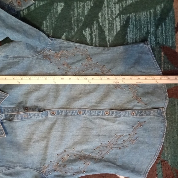 Harley-Davidson Blue Embroidered Button-Down Shirt Denium Costal Womens M - Picture 9 of 11